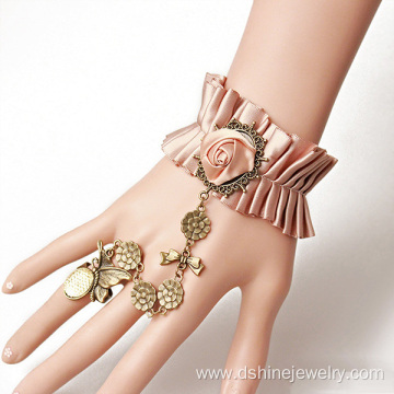 Ribbon Fabric Rose Lace Bracelet With Ring Wristband Pattern